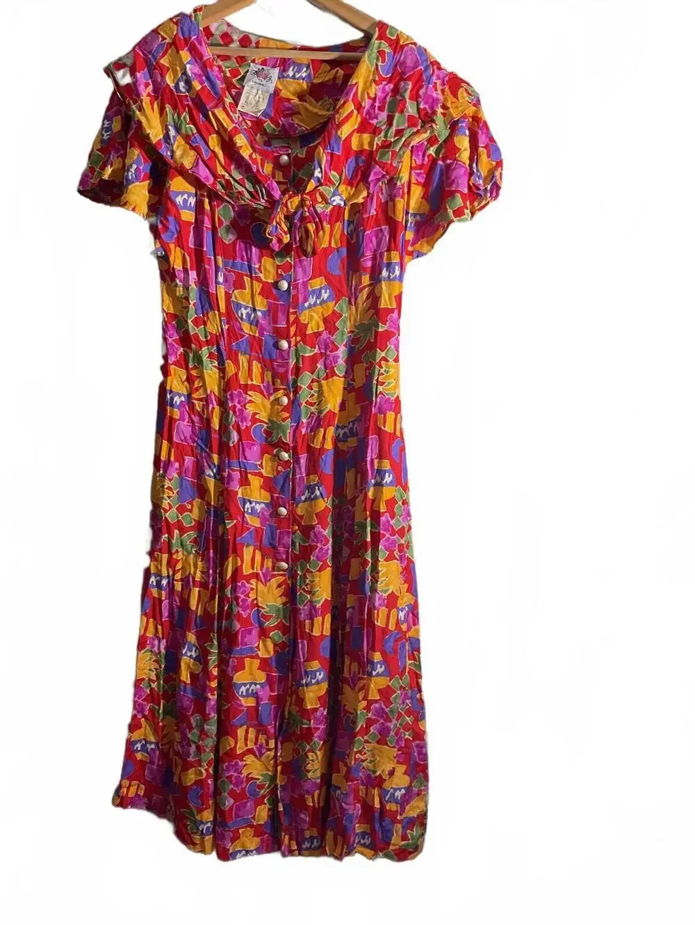 Vintage Lanz Originals Colorful Floral Button-Front Midi Dress Sz. 16